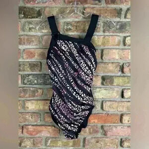 Womens Aqua Green Swimsuit Size S Black & Pink zebra